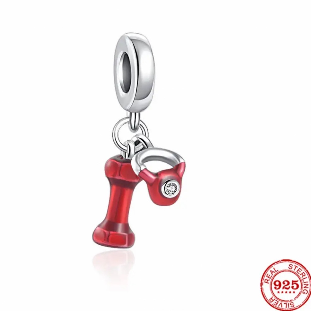 NWOT Kettlebell Dumbbell Gym Rats Dangle Charms Fitness Enthusiasts Silver 925